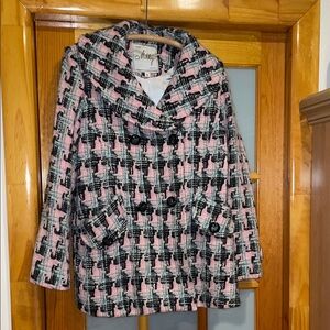 Milly of New York Pink and Black Tweed Pea Coat